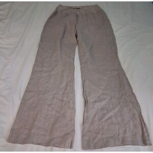 Three Dots Womens Sz L Beige Linen Wide Leg Pull On Pants Beach Minimalist  Boho